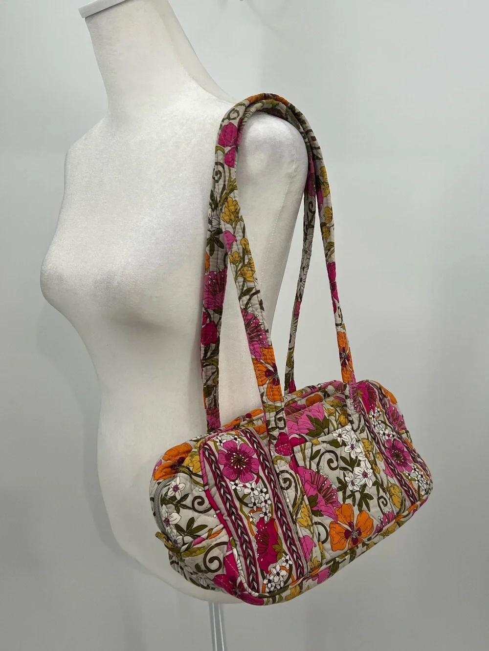 Vera Bradley Floral Quilted Shoulder Bag in Pink, Orange & Green